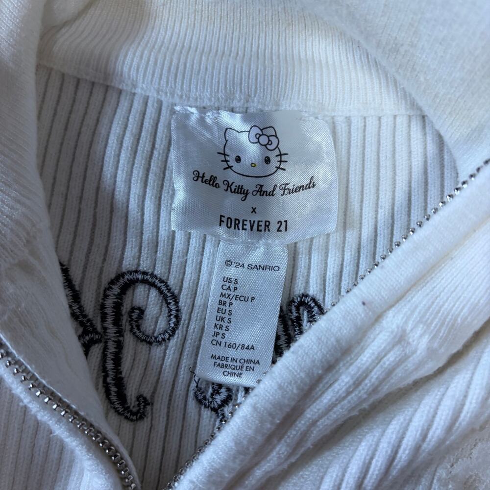 White Hello Kitty Ruffled Zip Up Sweater - Picture 3 of 7